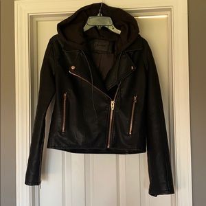 Blank nyc faux leather jacket hooded rose gold